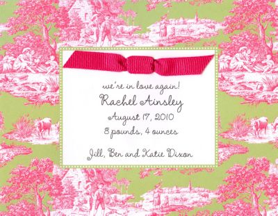 Magenta and Green Toile Invitation or Announcement Personalized by Boatman Geller