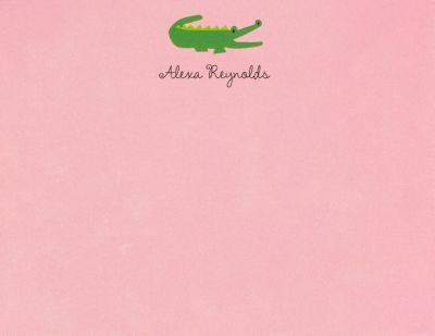 Alligator Pink Flat Note Card Personalized by Boatman Geller