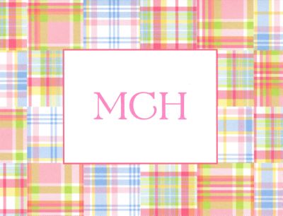 Pink Madras Patch Foldover Note Personalized by Boatman Geller