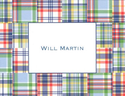 Blue Madras Patch Foldover Note Personalized by Boatman Geller