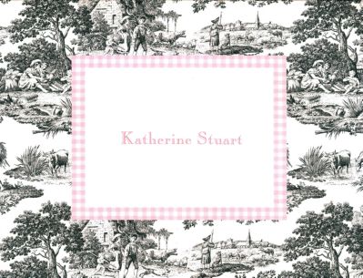 Black Toile and Pink Check Foldover Note Personalized by Boatman Geller