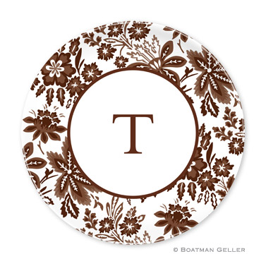 Classic Floral Brown Personalized Plate Personalized by Boatman Geller