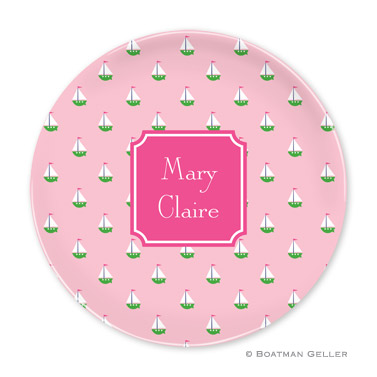 Little Sailboat Pink Personalized Plate
