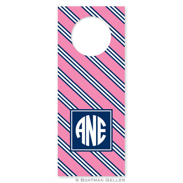 Repp Tie Pink & Navy Wine Tags - qty 8