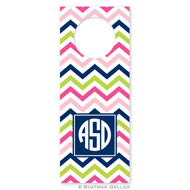 Chevron Pink, Navy & Lime Wine Tags - qty 8