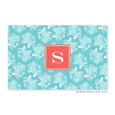 Coral Repeat Teal Personalized Placemat by Boatman Geller