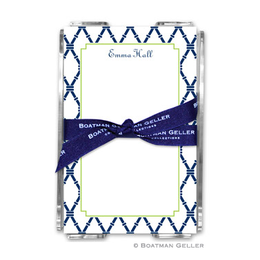 Bamboo Navy & Green Note Sheets in Acrylic Holder