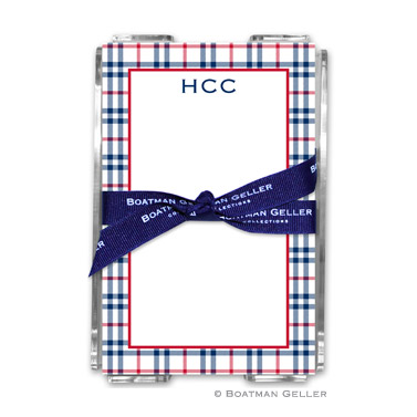 Miller Check Navy & Red Note Sheets in Acrylic Holder