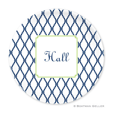Bamboo Navy & Green Personalized Plate
