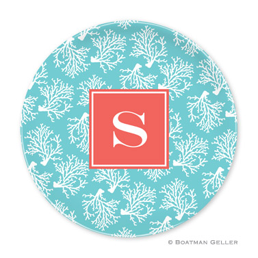 Coral Repeat Teal Personalized Plate