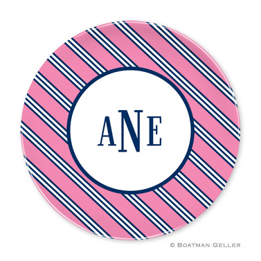 Repp Tie Pink & Navy Personalized Plate