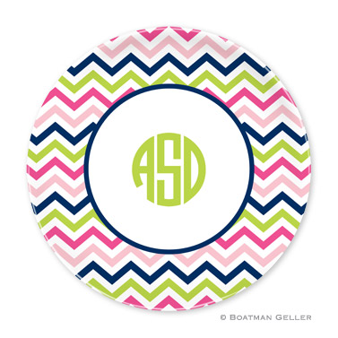 Chevron Pink, Navy & Lime Personalized Plate
