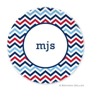 Chevron Blue & Red Personalized Plate