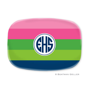 Bold Stripe Pink, Green & Navy Personalized Platter