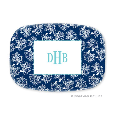 Coral Repeat Navy Personalized Platter