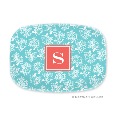 Coral Repeat Teal Personalized Platter