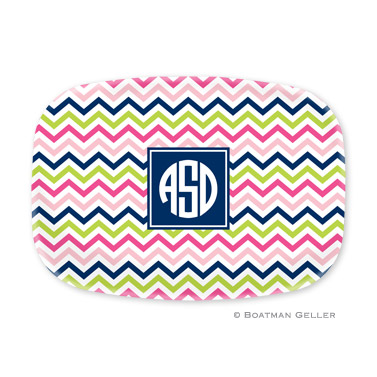 Chevron Pink, Navy & Lime Personalized Platter