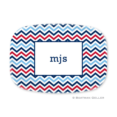 Chevron Blue & Red Personalized Platter