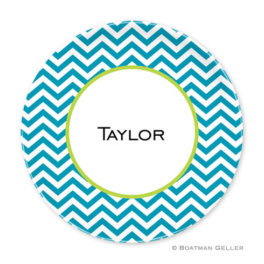 Chevron Turquoise Personalized Plate