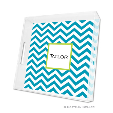 Chevron Turquoise Square Tray by Boatman Geller