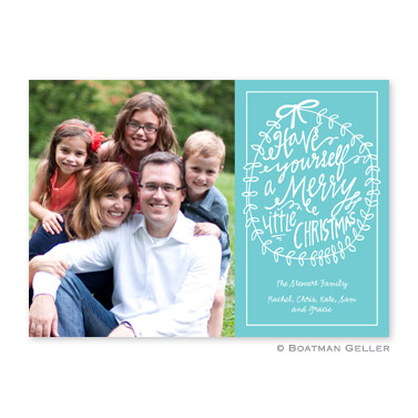 Merry Little Christmas Teal Flat Holiday Photocard by Boatman Geller
