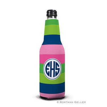 Bold Stripe Pink, Green & Navy Bottle Koozie
