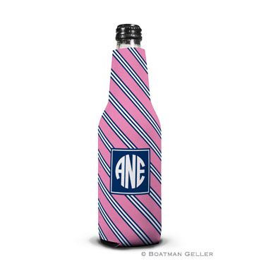 Repp Tie Pink & Navy Bottle Koozie