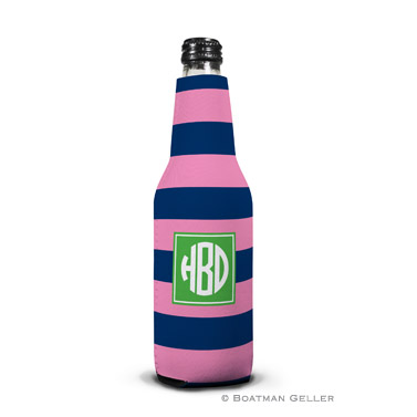 Rugby Navy & Pink Bottle Koozie