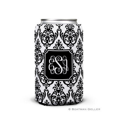 Madison Damask White with Black Can Koozie