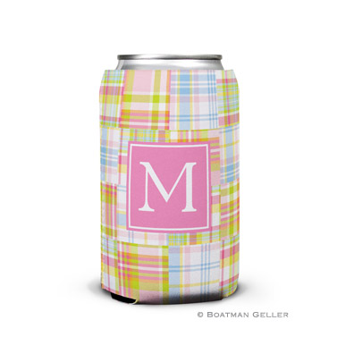 Madras Patch Pink Can Koozie