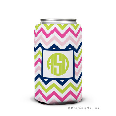 Chevron Pink, Navy & Lime Can Koozie