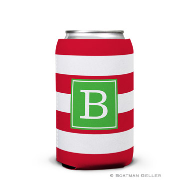 Awning Stripe Red Holiday Koozie Can