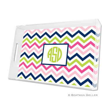 Chevron Pink, Navy & Lime Large Tray