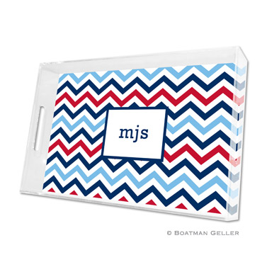 Chevron Blue & Red Large Tray