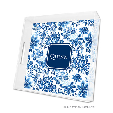 Classic Floral Blue Square Tray by Boatman Geller