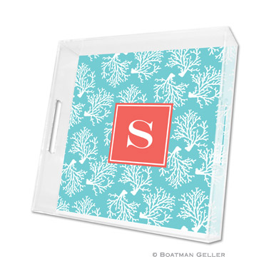 Coral Repeat Teal Square Tray by Boatman Geller