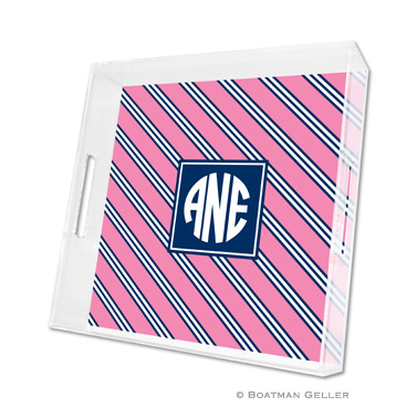 Repp Tie Pink & Navy Square Tray