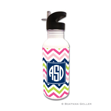 Chevron Pink, Navy & Lime Water Bottle
