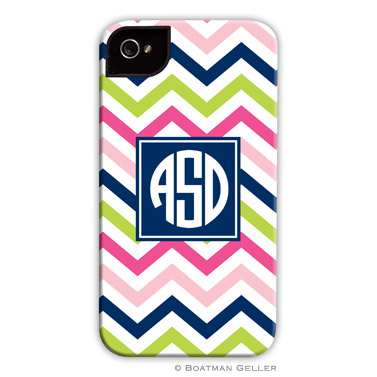 iPod & iPhone Cell Phone Case - Chevron Pink, Navy & Lime