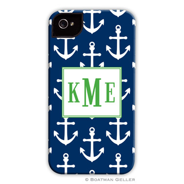 iPod & iPhone Cell Phone Case - Anchors White on Navy
