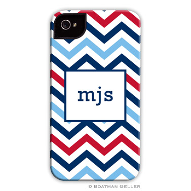 iPod & iPhone Cell Phone Case - Chevron Blue & Red