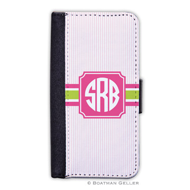 iPod & iPhone Cell Phone Case - Seersucker Band Pink & Green 1