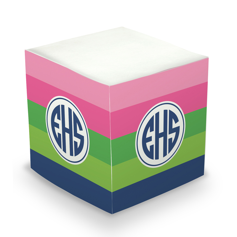 Sticky Note Cube - Bold Stripe Pink, Green & Navy