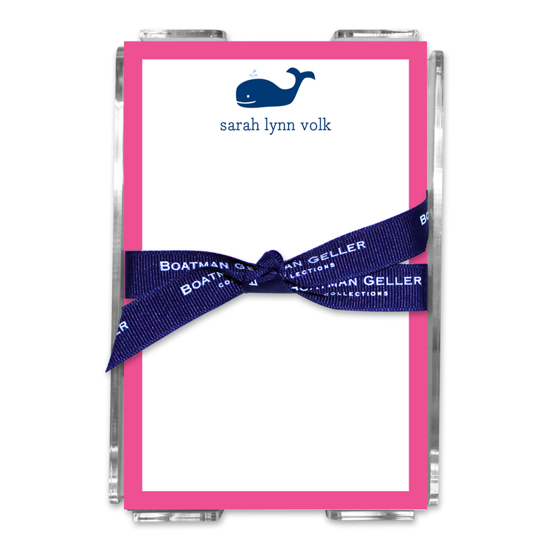 Personalized Whale Navy Note Sheets in Acrylic Holder