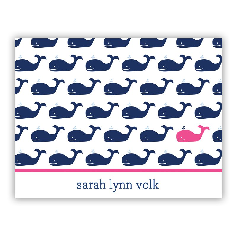 Whale Repeat Navy Stationery, 25 Foldover Notecards