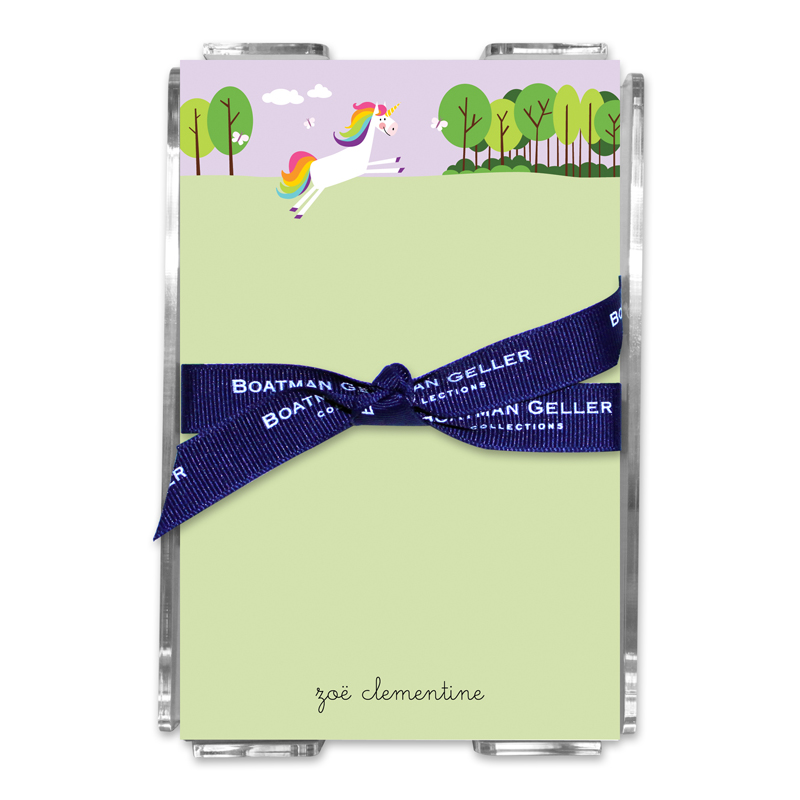 Personalized Unicorn Note Sheets in Acrylic Holder