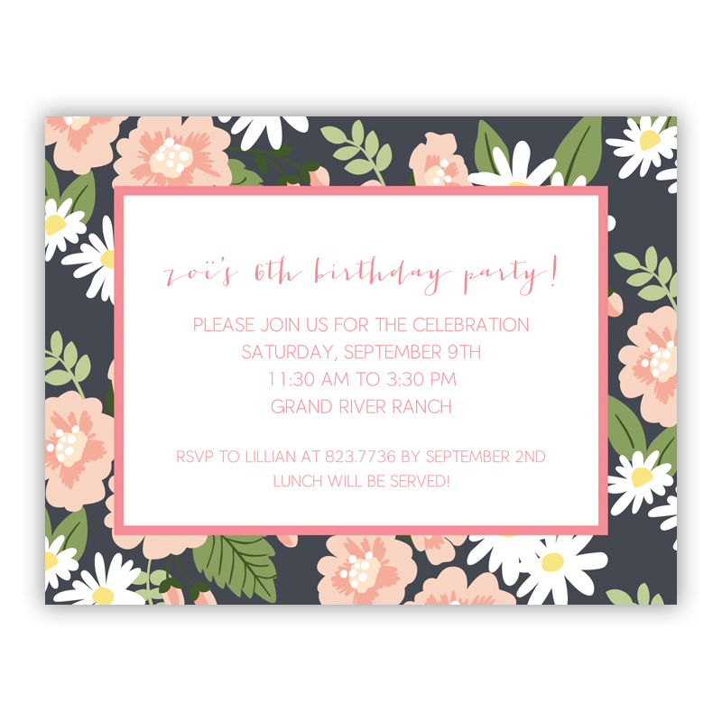 Lillian Floral Small Flat Invitation or Announcement