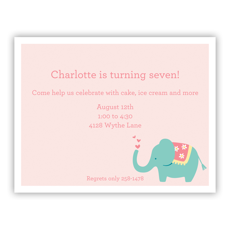 Baby Elephant Small Flat Invitation or Announcement