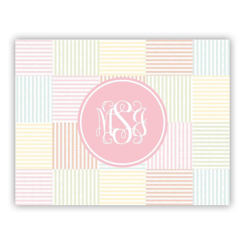 Seersucker Patch Light Pink Stationery, 25 Foldover Notecards
