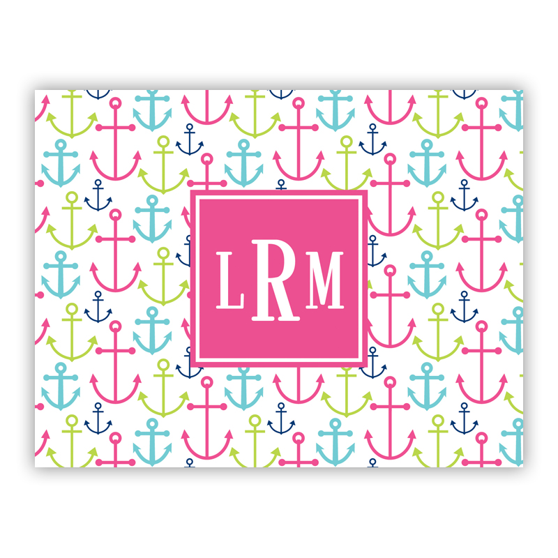 Happy Anchors Pink Stationery, 25 Foldover Notecards